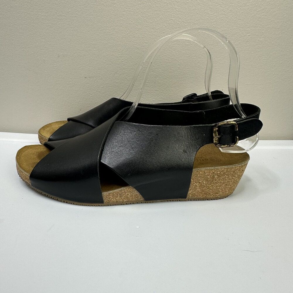 Eric Michael Wedge Sandal Women EUR 39 US 8.5 Black Criss Cross Sling Back Bold